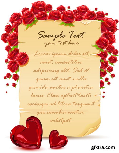 Happy Valentine's Day Greeting Cards with Red Roses 7xEPS