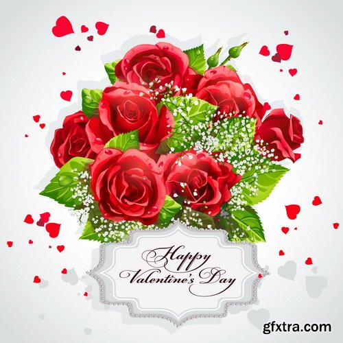 Happy Valentine's Day Greeting Cards with Red Roses 7xEPS