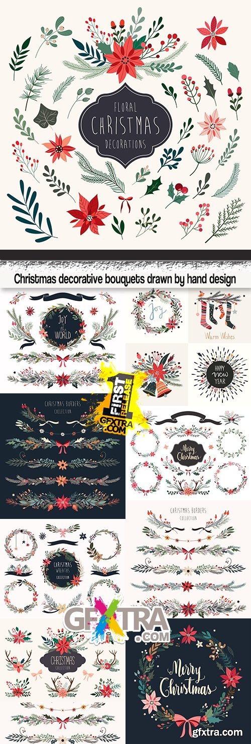 Christmas decorative bouquets drawn by hand design