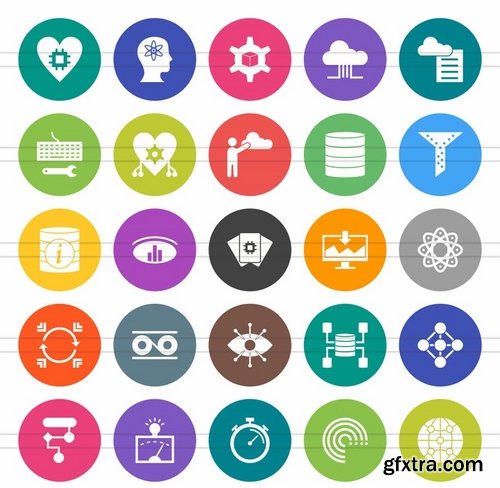 50 Data Analytics Flat Round Icons