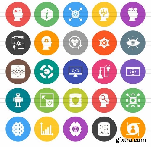 50 Data Analytics Flat Round Icons