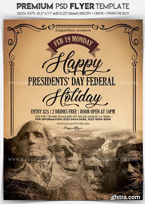 President’s Day Federal Holiday V1 Flyer PSD Template + Facebook Cover