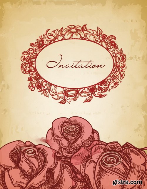 Romantic Vector Backgrounds with Flowers #6, 25xEPS