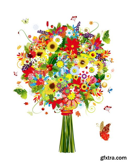 Romantic Vector Backgrounds with Flowers #6, 25xEPS