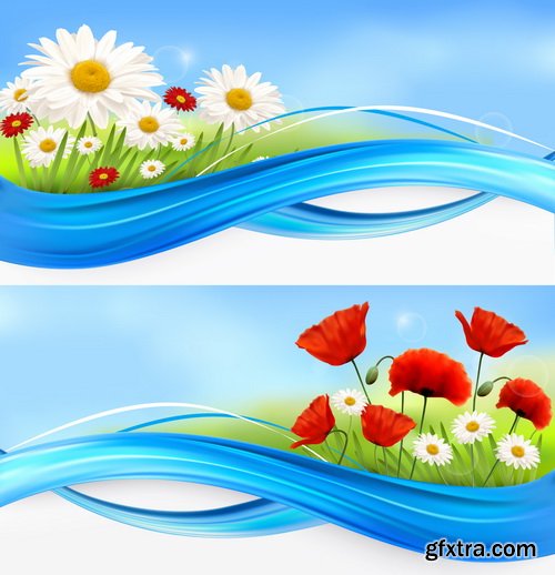 Romantic Vector Backgrounds with Flowers #6, 25xEPS