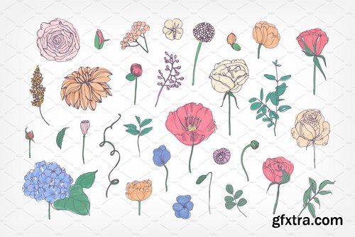 CM - Collection of garden flowers, leaves 2171899