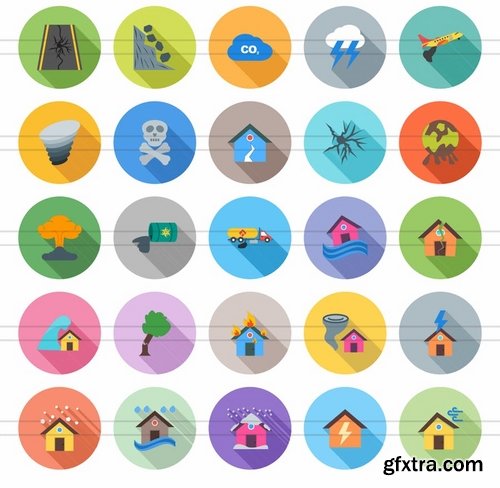 50 Disasters Flat Shadowed Icons