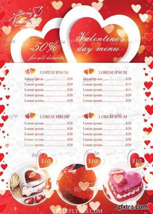 Valentine&rsquo;s Day Menu V20 2018 PSD Flyer Template