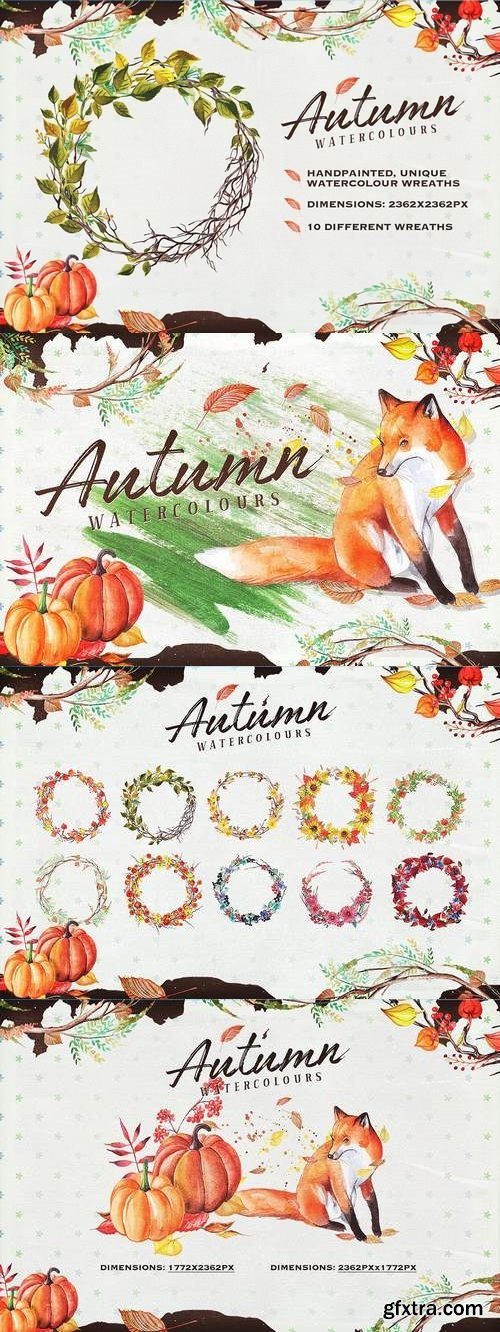 Autumn Watercolour Wreaths &amp; Clipart