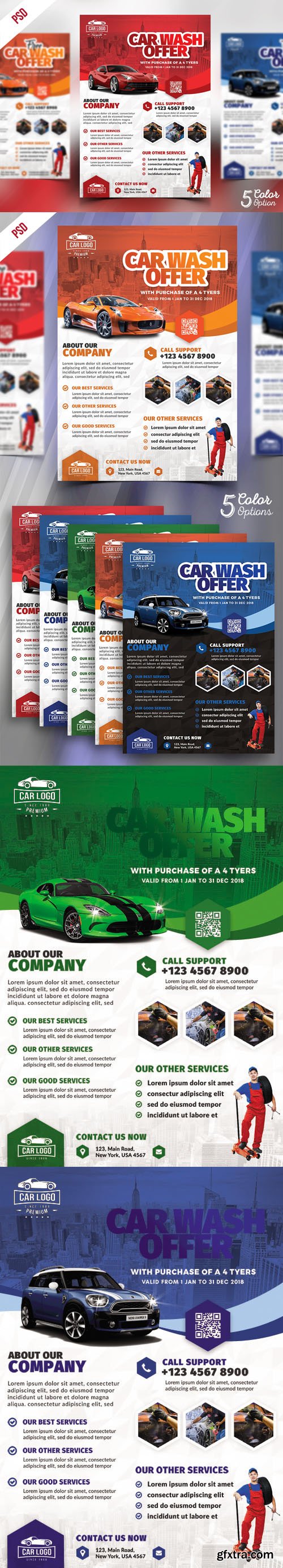Car Wash Services Promotional Flyer PSD Bundle Car Wash Services Promotional Flyer PSD Bundle