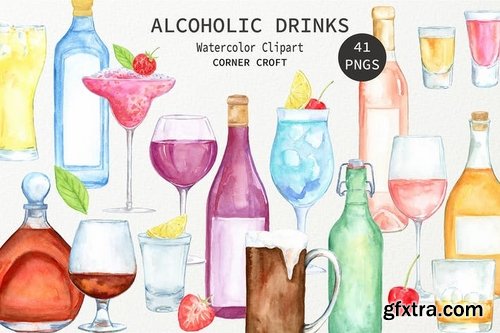 Watercolor Alcoholic Drinks Illustration