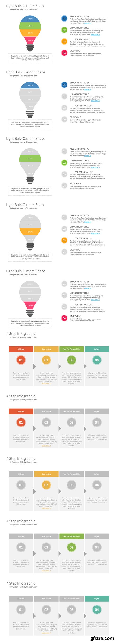 Powerpoint Template - 4 Step Light Bulb Shaped & Table Diagrams Powerpoint Template - 4 Step Light Bulb Shaped & Table Diagrams