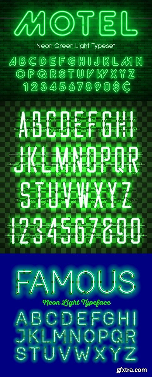 Vectors - Green Neon Alphabets 3