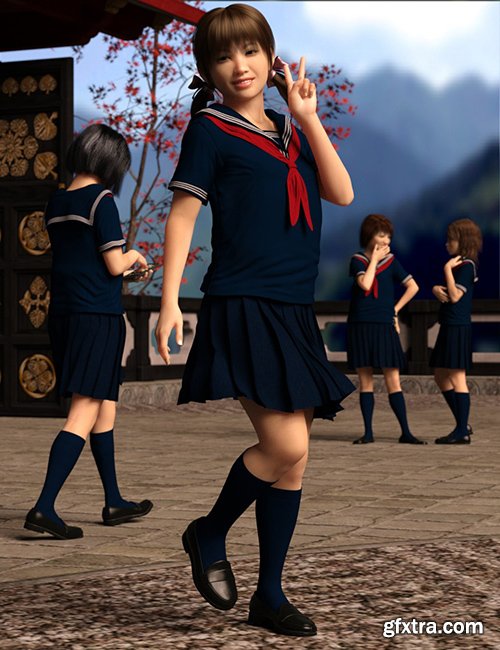 dForce Japanese Sailor Girl Outfit for Genesis 8 Female(s)