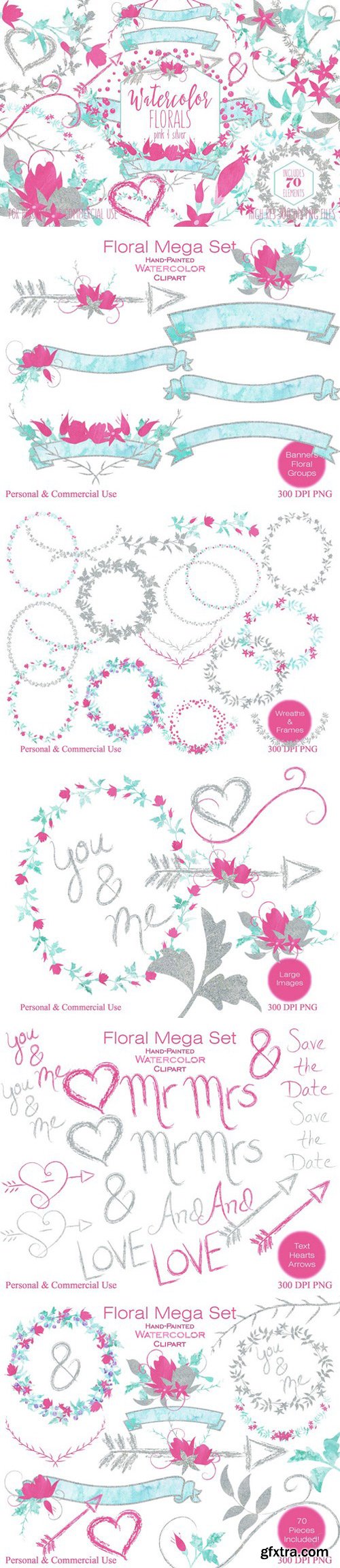 CM - Pink & Silver Watercolor Floral Set 2176133