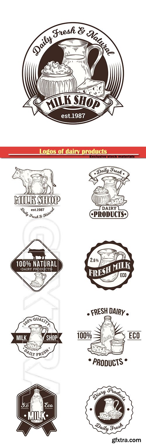 Logos of dairy products, fresh milk vector illustration