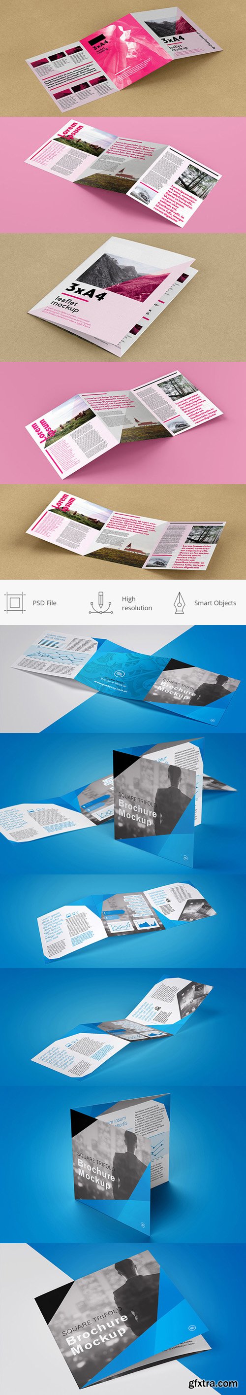 2 Trifold Leaflet Brochure PSD Mockup Templates 2 Trifold Leaflet Brochure PSD Mockup Templates