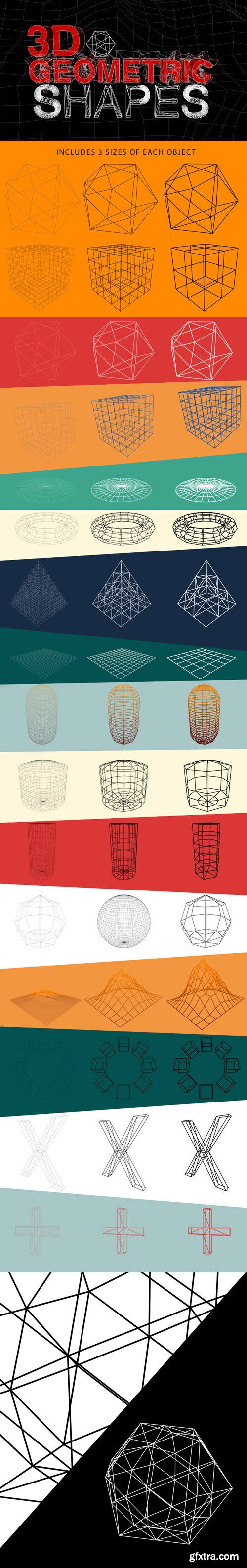 3D Geometric Shapes - Outlines  Wireframes