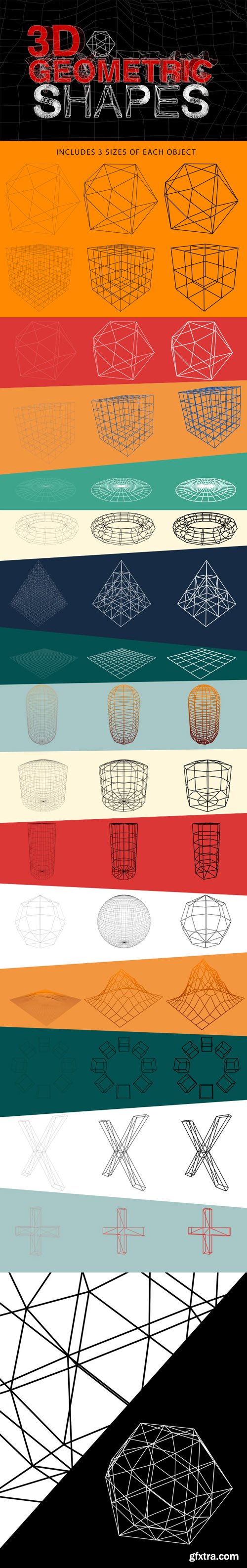 3D Geometric Shapes - Outlines Wireframes 3D Geometric Shapes - Outlines Wireframes