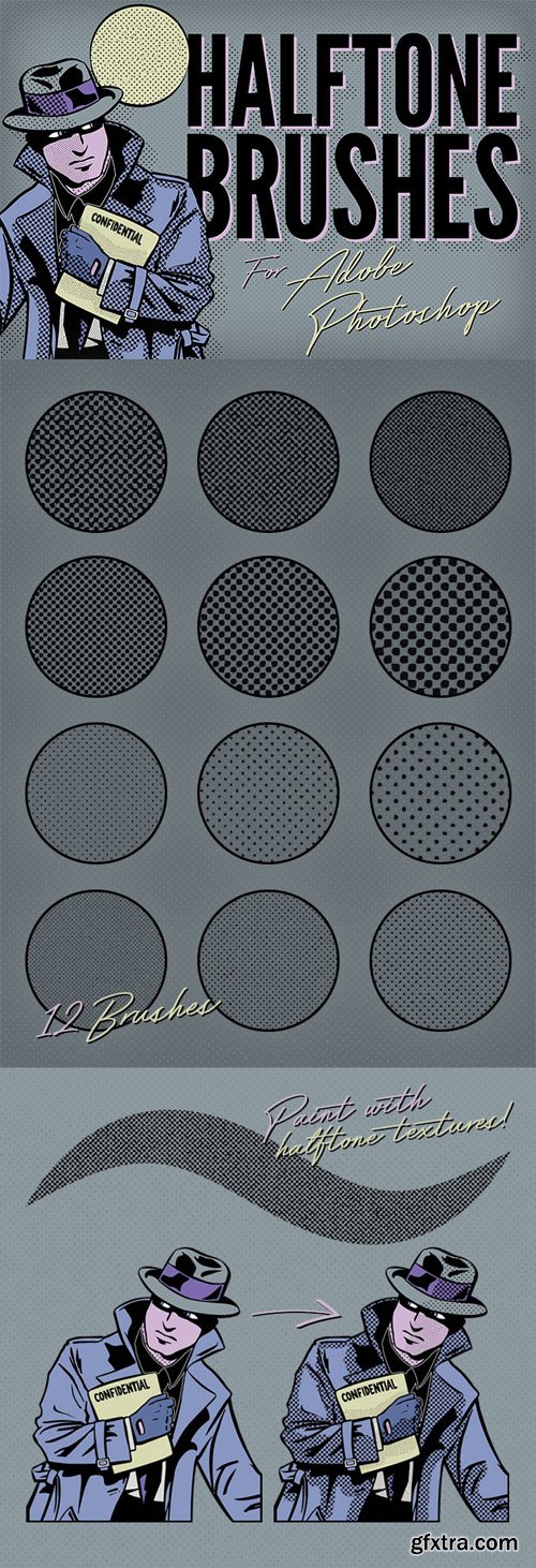 12 Halftone Texture Brushes for Photoshop (ABR) 12 Halftone Texture Brushes for Photoshop (ABR)