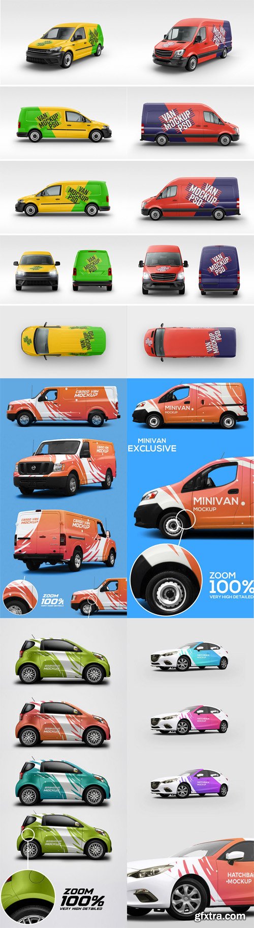 6 Sets of Vans & Cars PSD Mockups Templates 6 Sets of Vans & Cars PSD Mockups Templates