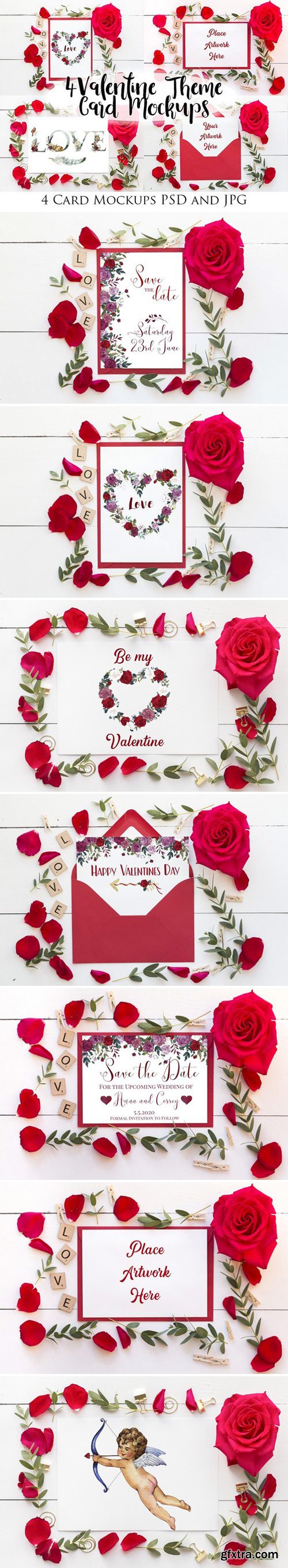 CM - 4 Valentine Theme Card Mockups 2204991