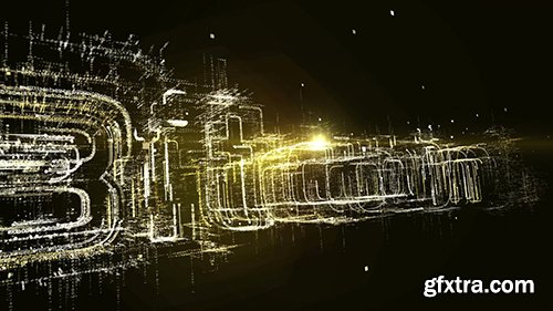 Particle animation of the word bitcoin on black background Particle animation of the word bitcoin on black background