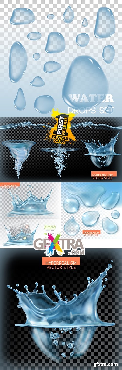 Water splash and drops water on transparent background