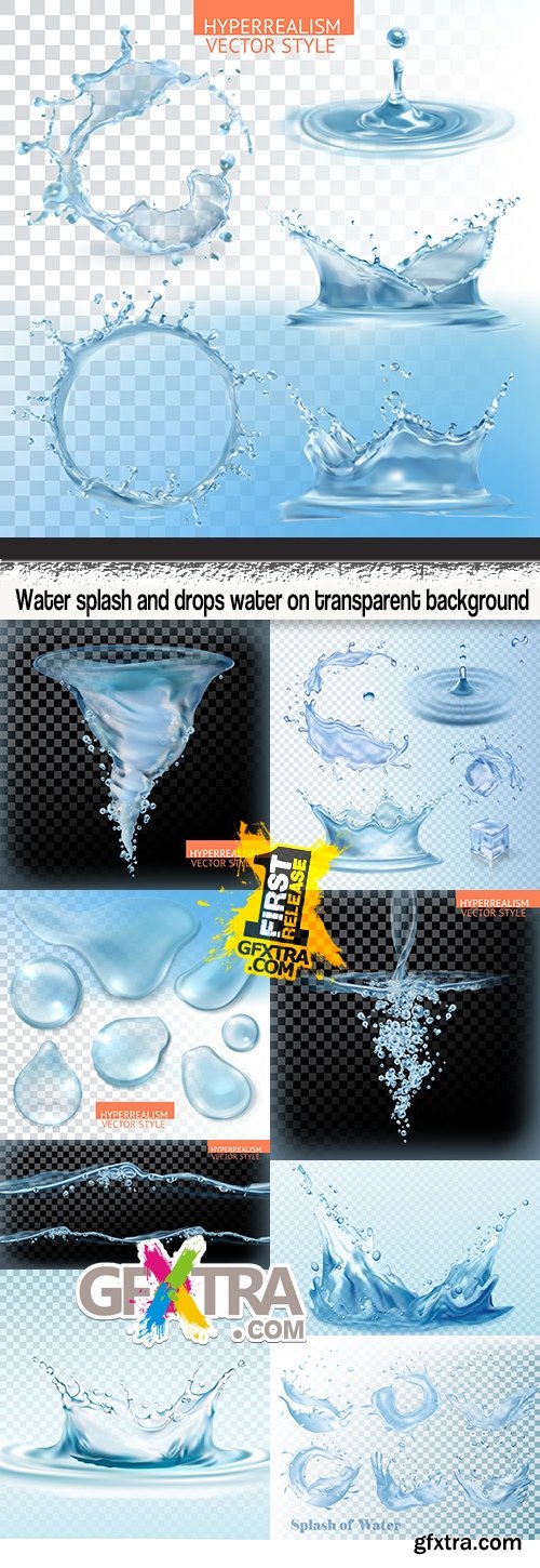 Water splash and drops water on transparent background