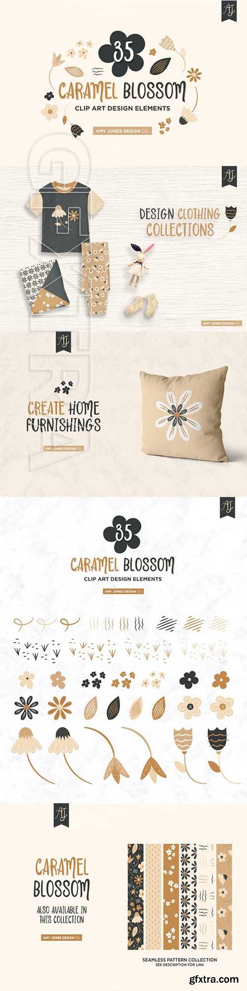 CreativeMarket - Floral Clipart Set - Caramel Blossom 2246227