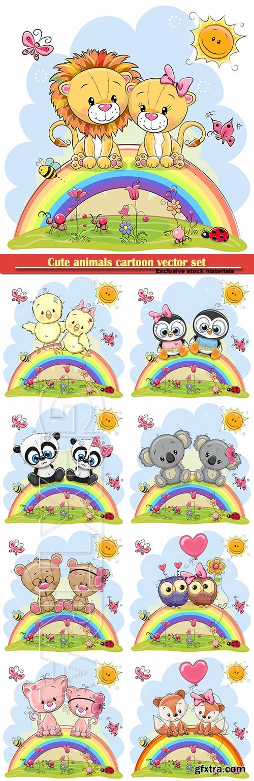 Cute animals cartoon vector set
