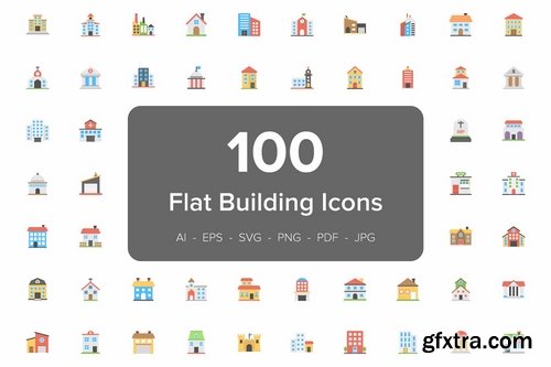 CM - 100 Buildings Flat Vector Icons 2304094