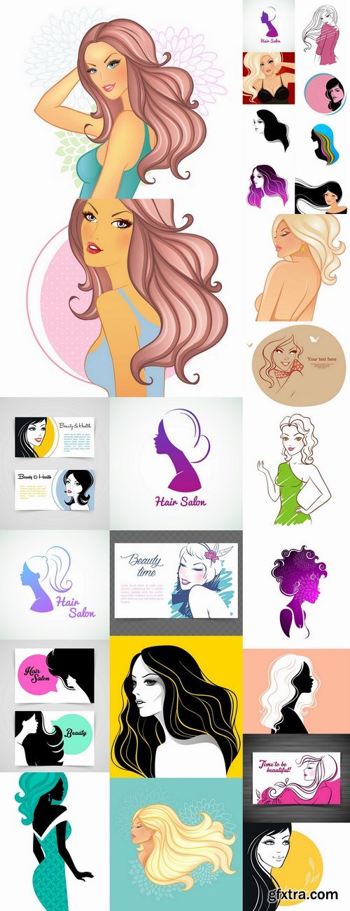 Posters of women\'s hairstyles vector images 25 Eps