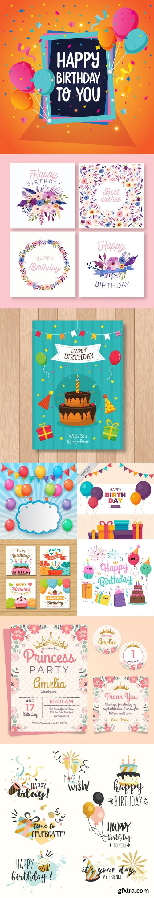 Collection of Happy Birthday Templates Design Vector Collection of Happy Birthday Templates Design Vector