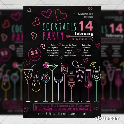 Valentines Cocktails Party – Seasonal A5 Flyer Template