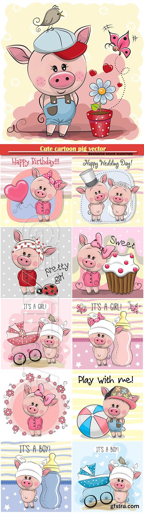 Cute cartoon pig vector