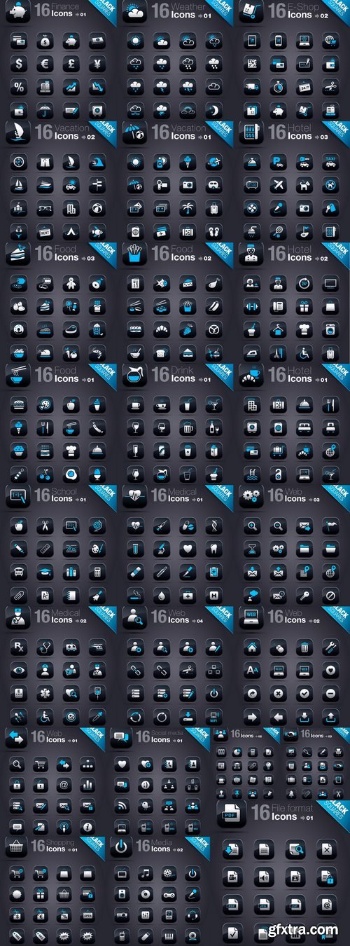 Web Design Black Button Icons #2, 25xEPS