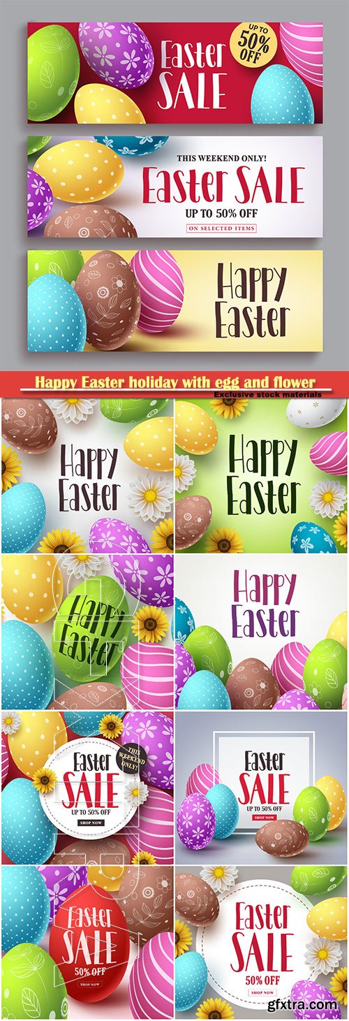 Happy Easter holiday with egg and flower, vector illustration # 1