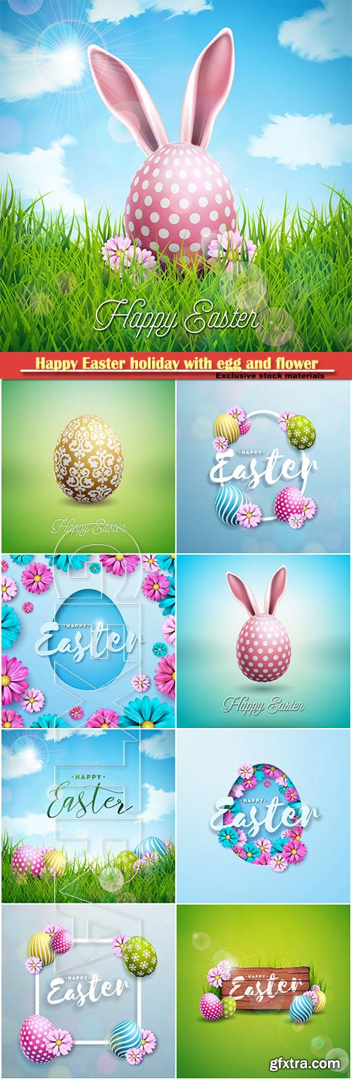 Happy Easter holiday with egg and flower, vector illustration # 2