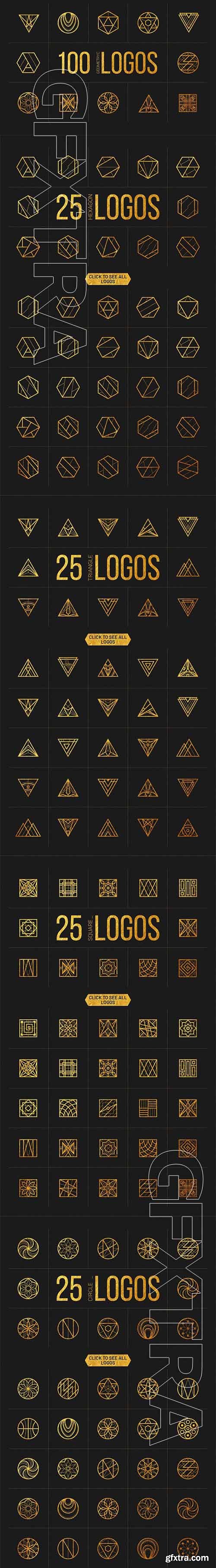 CreativeMarket - 100 Linear Geometric Logos Bundle 2345457