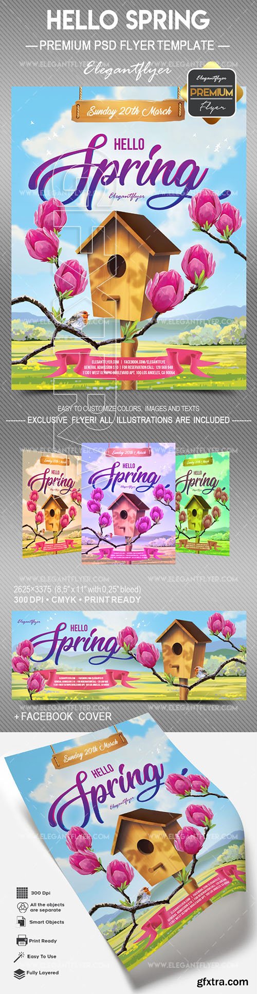 Hello Spring – Flyer PSD Template + Facebook Cover