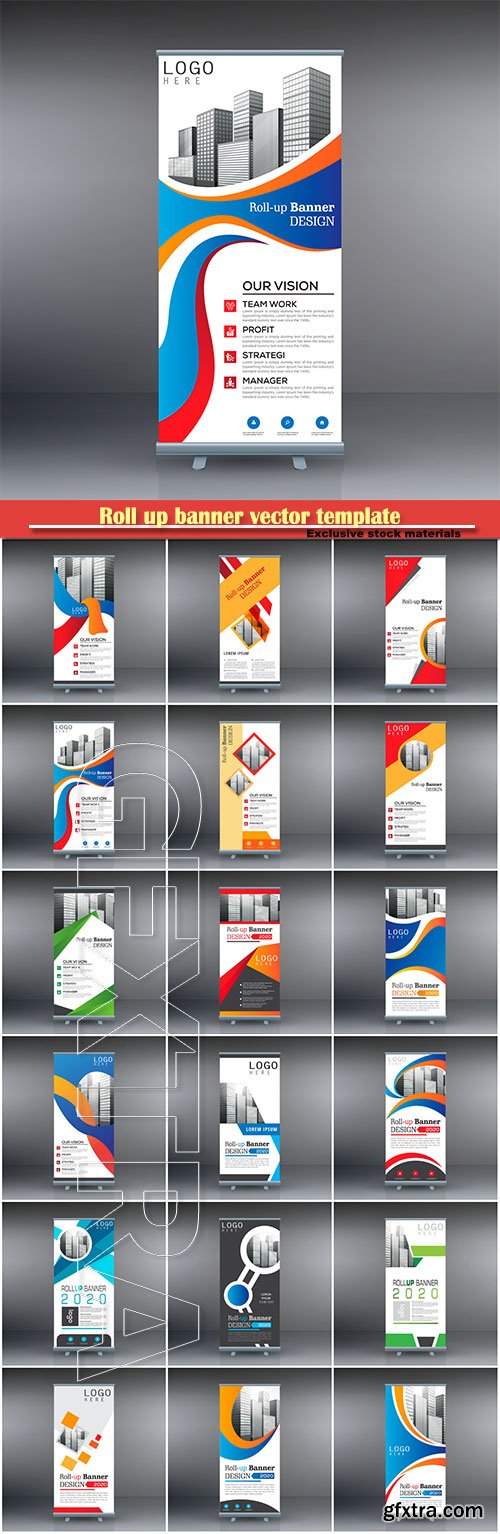 Roll up banner vector template, business banner