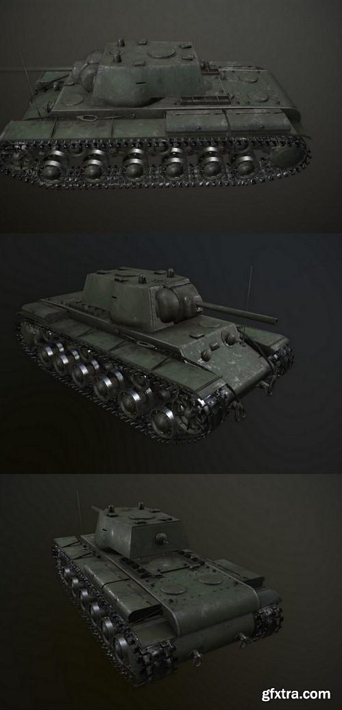 KV-1 Heavy USSR battle tank Game Ready 3D Model