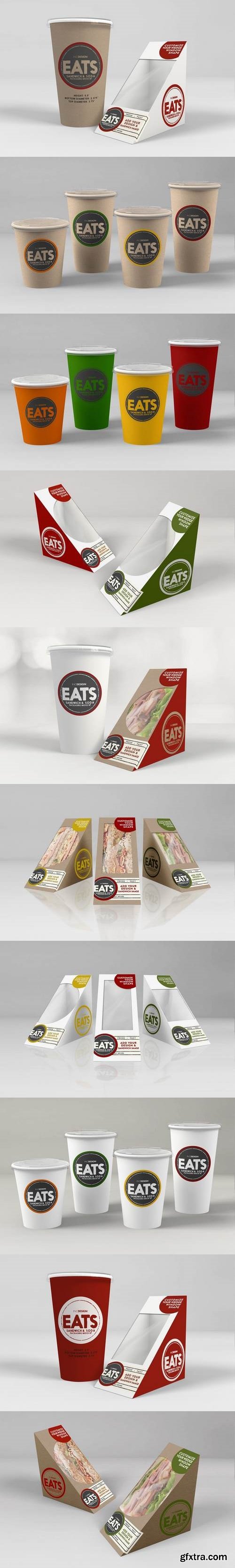 Sandwich Wedge and Soda Paper Cups MockUp Set