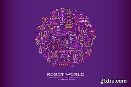 Robot World round shape vector artwork (2 options)