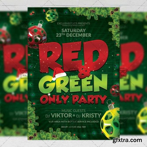 Red and Green Only Party – Seasonal A5 Flyer Template Red and Green Only Party – Seasonal A5 Flyer Template