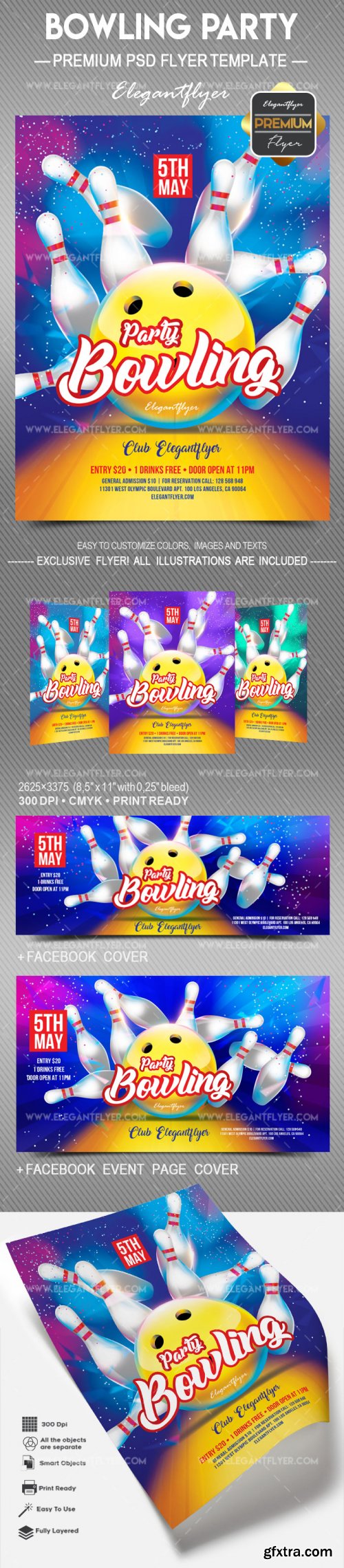 Bowling Party V1 2018 Flyer PSD Template + Facebook Cover