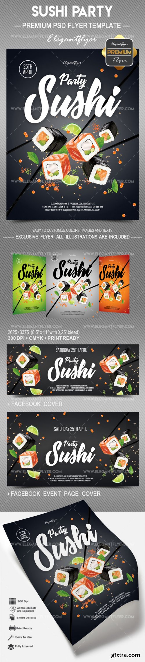 Sushi Party V1 2018 Flyer PSD Template + Facebook Cover
