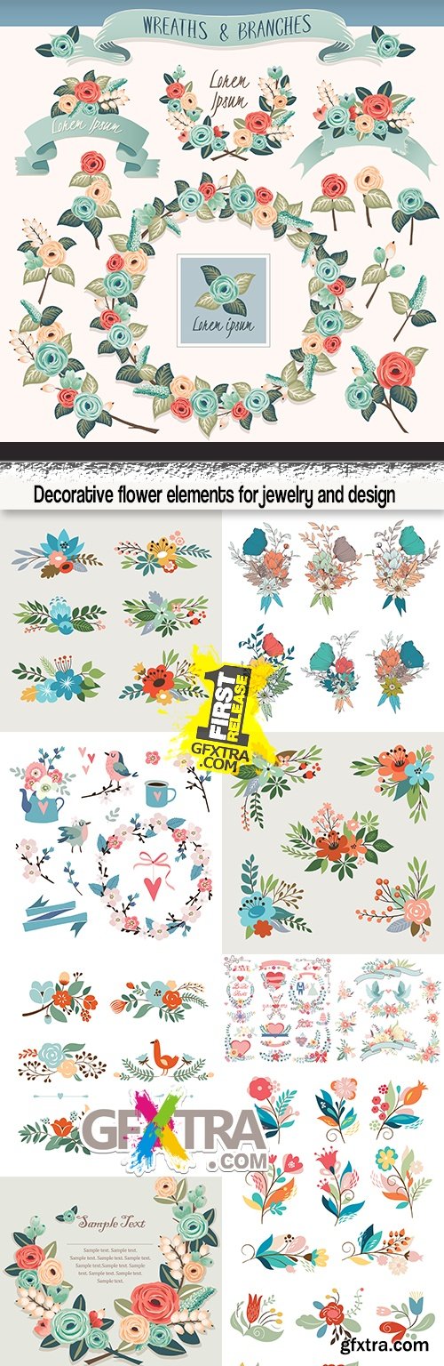 Decorative flower elements for jewelry and design