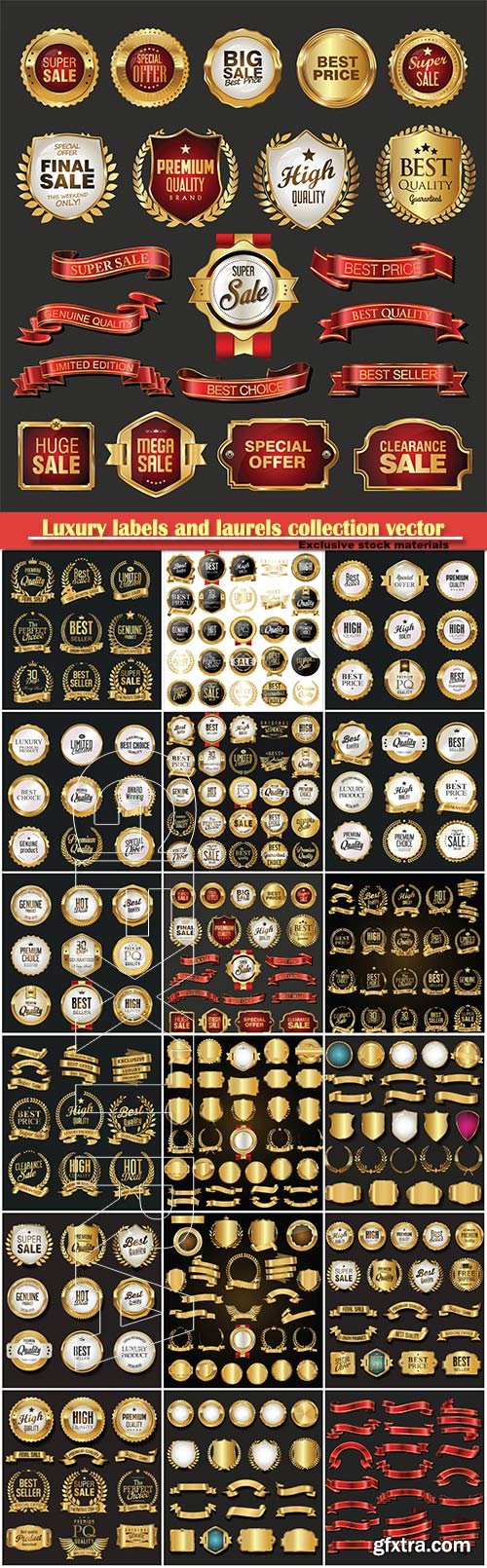 Luxury labels and laurels collection vector illustration